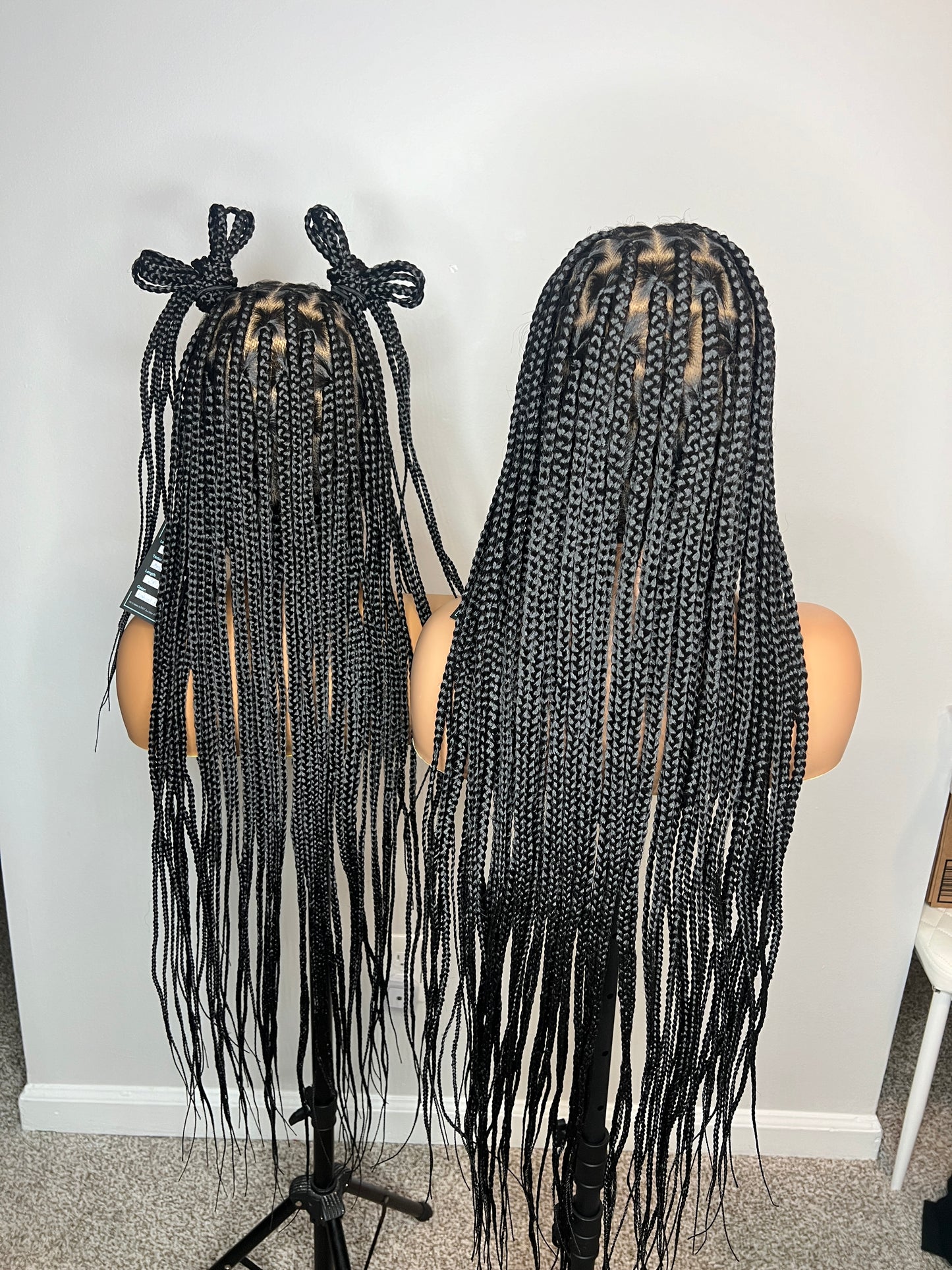 Toni – 36” Full Lace Knotless Braided Wig with Baby Hairs (1B) | Lightweight Premium Synthetic Glueless Wig