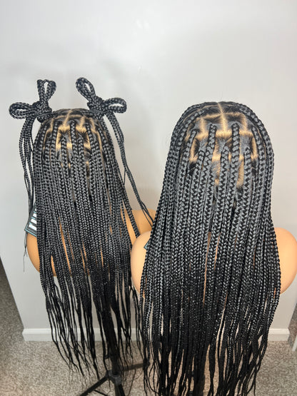 Toni – 36” Full Lace Knotless Braided Wig with Baby Hairs (1B) | Lightweight Premium Synthetic Glueless Wig