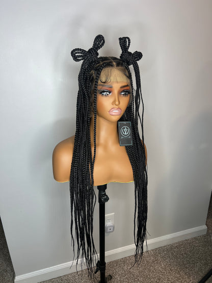 Toni – 36” Full Lace Knotless Braided Wig with Baby Hairs (1B) | Lightweight Premium Synthetic Glueless Wig