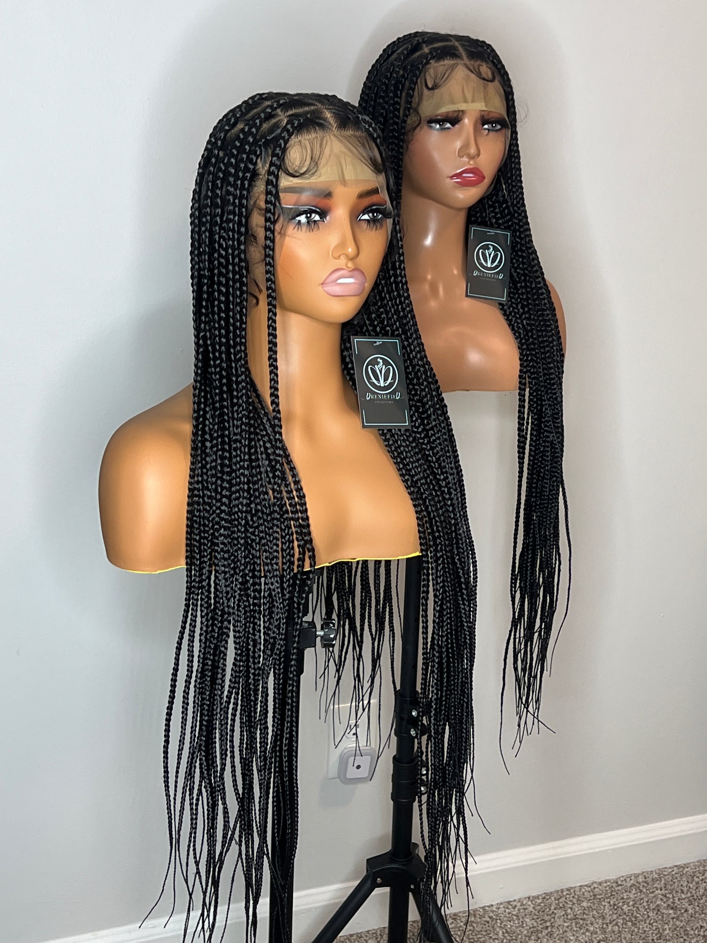 Toni – 36” Full Lace Knotless Braided Wig with Baby Hairs (1B) | Lightweight Premium Synthetic Glueless Wig