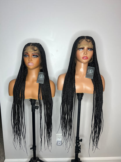 Toni – 36” Full Lace Knotless Braided Wig with Baby Hairs (1B) | Lightweight Premium Synthetic Glueless Wig