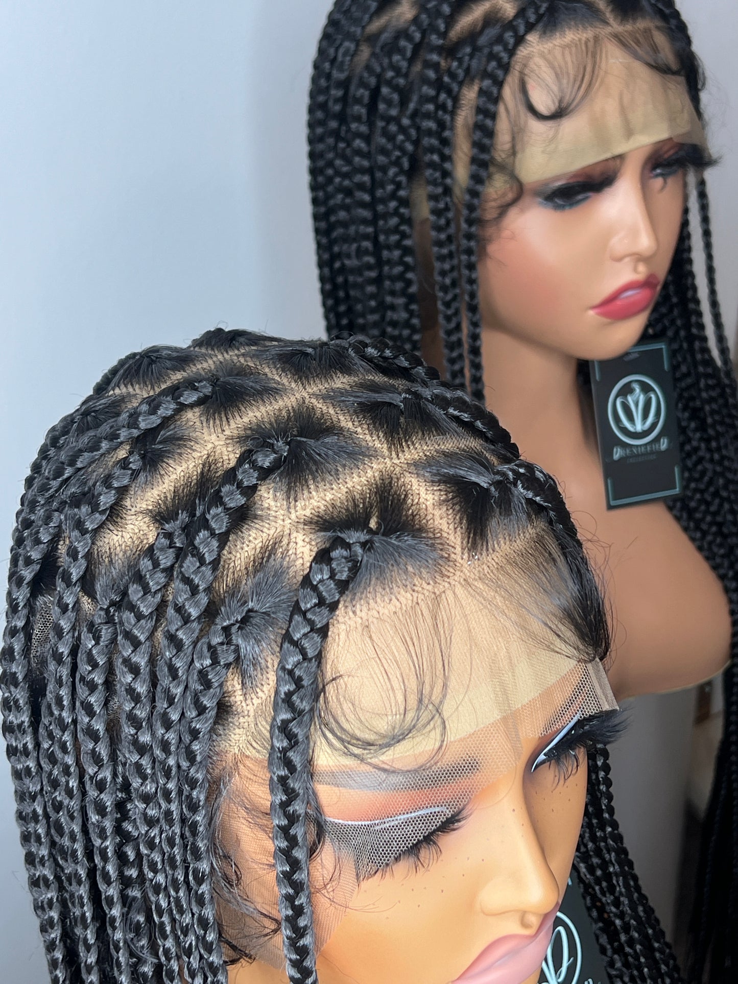 Toni – 36” Full Lace Knotless Braided Wig with Baby Hairs (1B) | Lightweight Premium Synthetic Glueless Wig