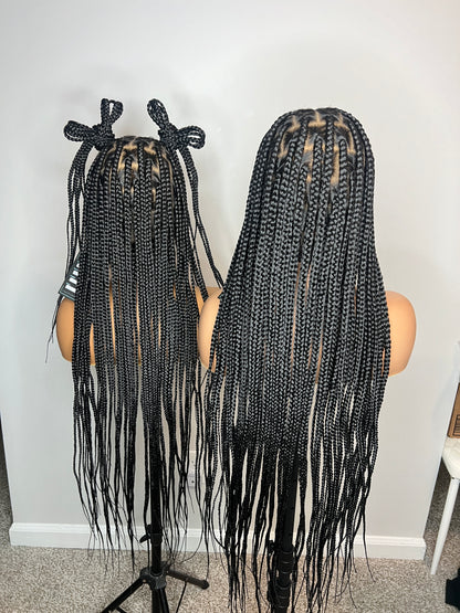 Toni – 36” Full Lace Knotless Braided Wig with Baby Hairs (1B) | Lightweight Premium Synthetic Glueless Wig
