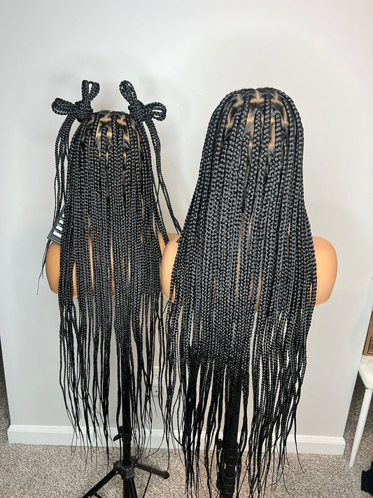 Toni – 36” Full Lace Knotless Braided Wig with Baby Hairs (1B) | Lightweight Premium Synthetic Glueless Wig